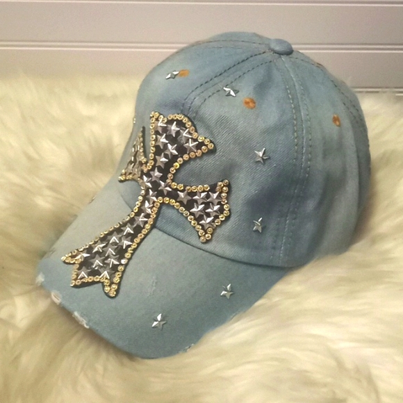 Cross Bling 💎 Denim Baseball Cap - Picture 3 of 12